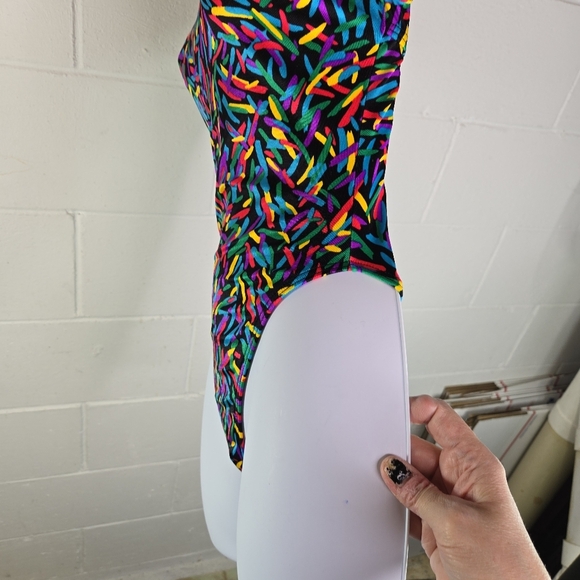 Vtg 80s Body Wrappers Confetti One Piece Bodysuit Leotard Usa - Picture 8 of 10